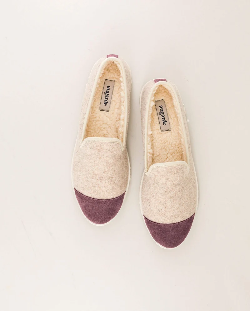 Chausson femme Bruson, laine prune