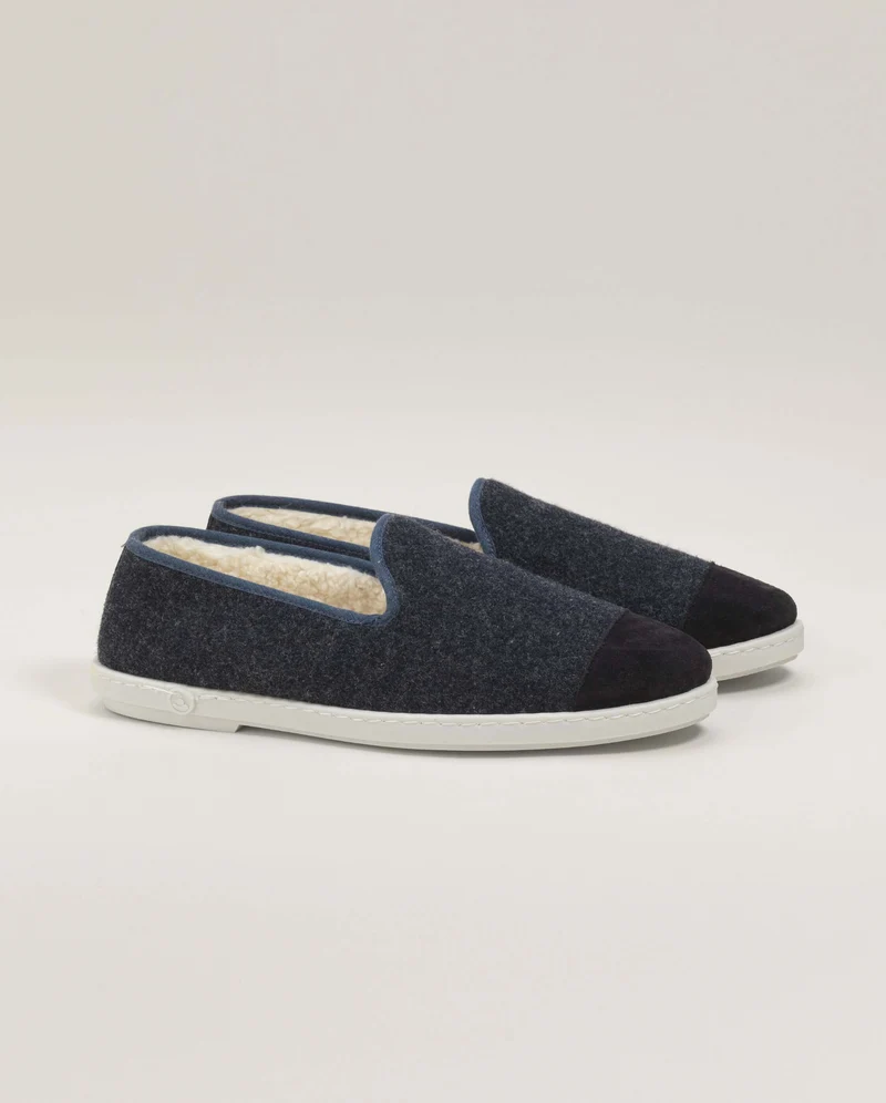 Chausson homme Bruson, laine marine jean