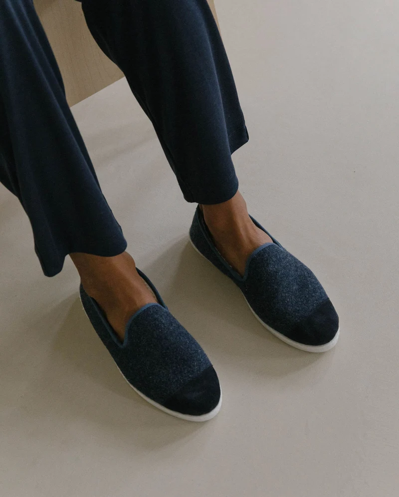 Chausson homme Bruson, laine marine jean