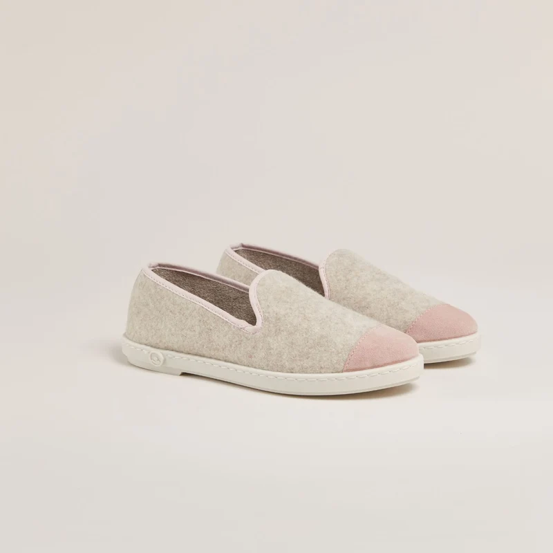 Chausson femme laine, beige rose