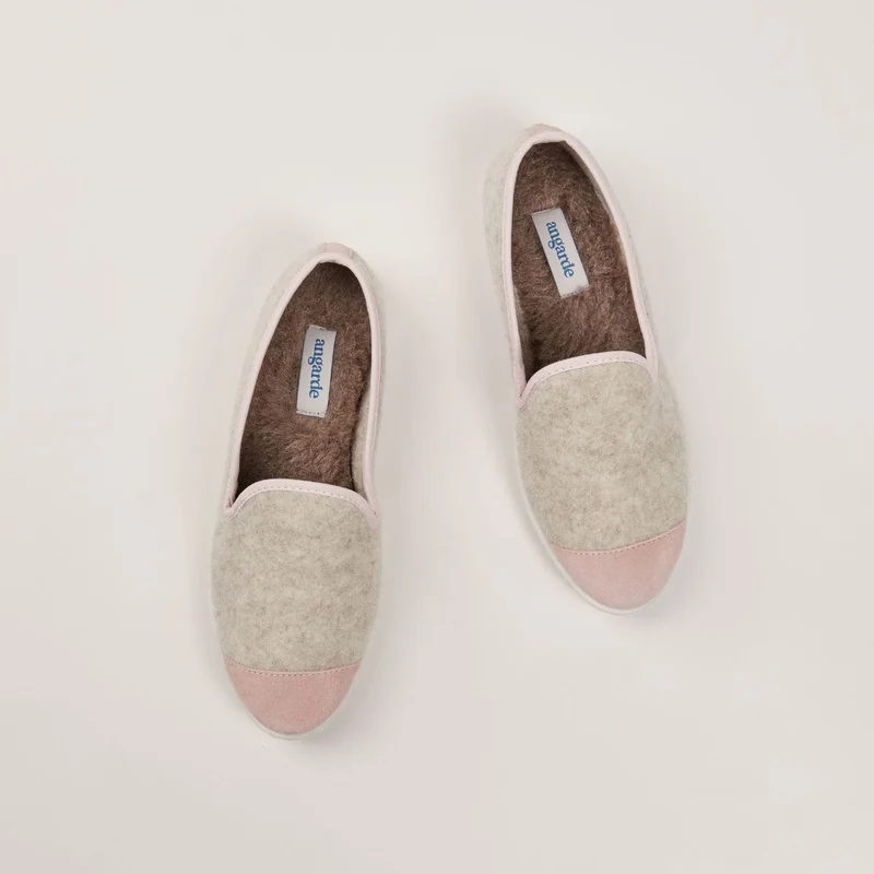 Chausson femme laine, beige rose