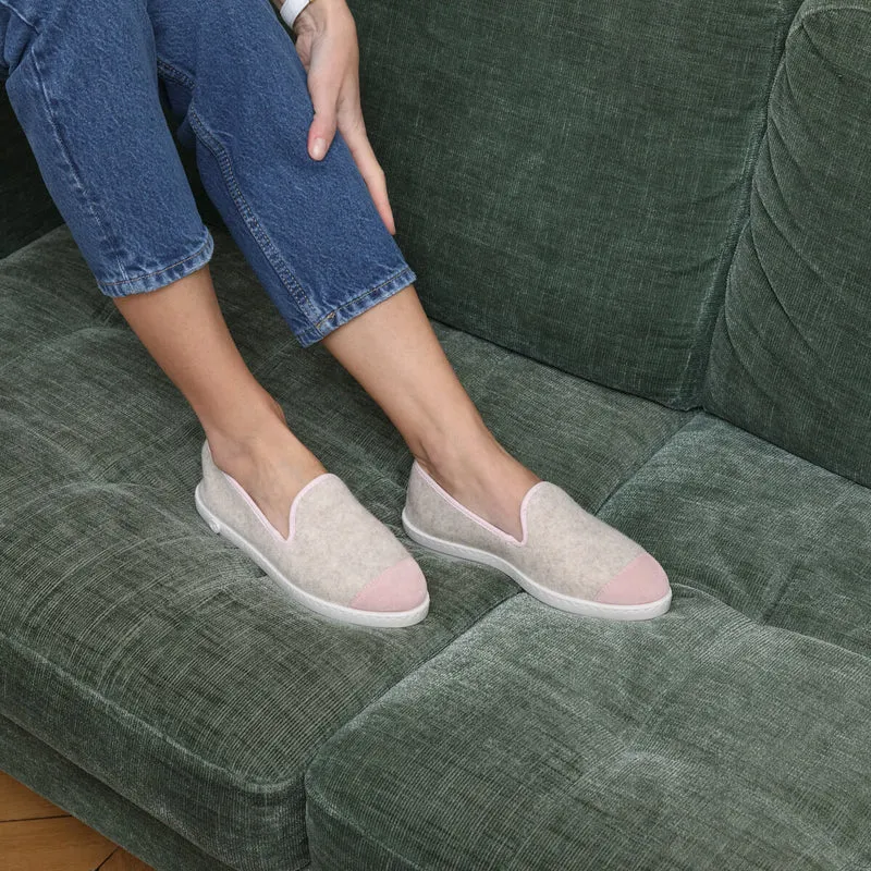 Chausson femme laine, beige rose