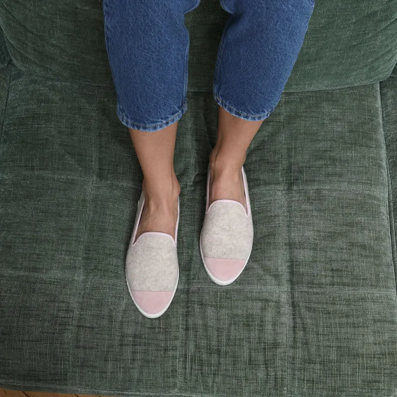 Chausson femme laine, beige rose