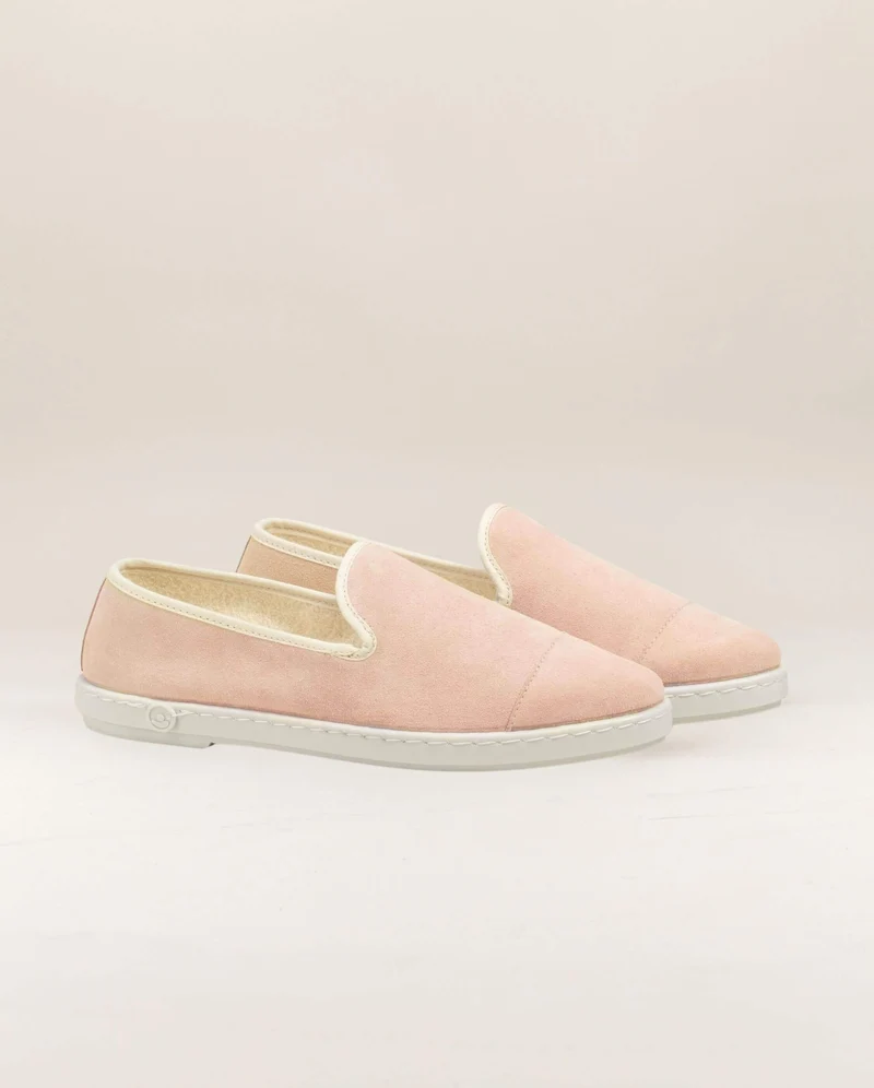 Chausson femme Bruson, cuir rose