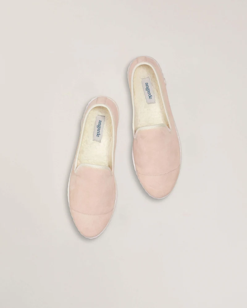 Chausson femme Bruson, cuir rose