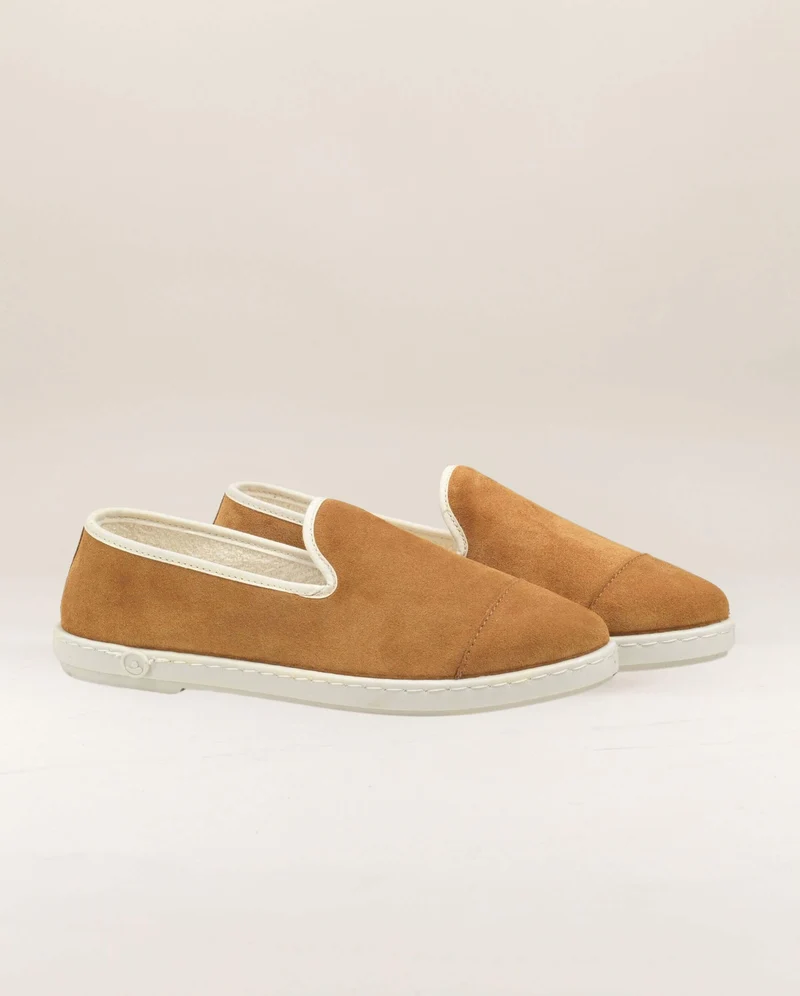 Chausson femme Bruson, cuir camel