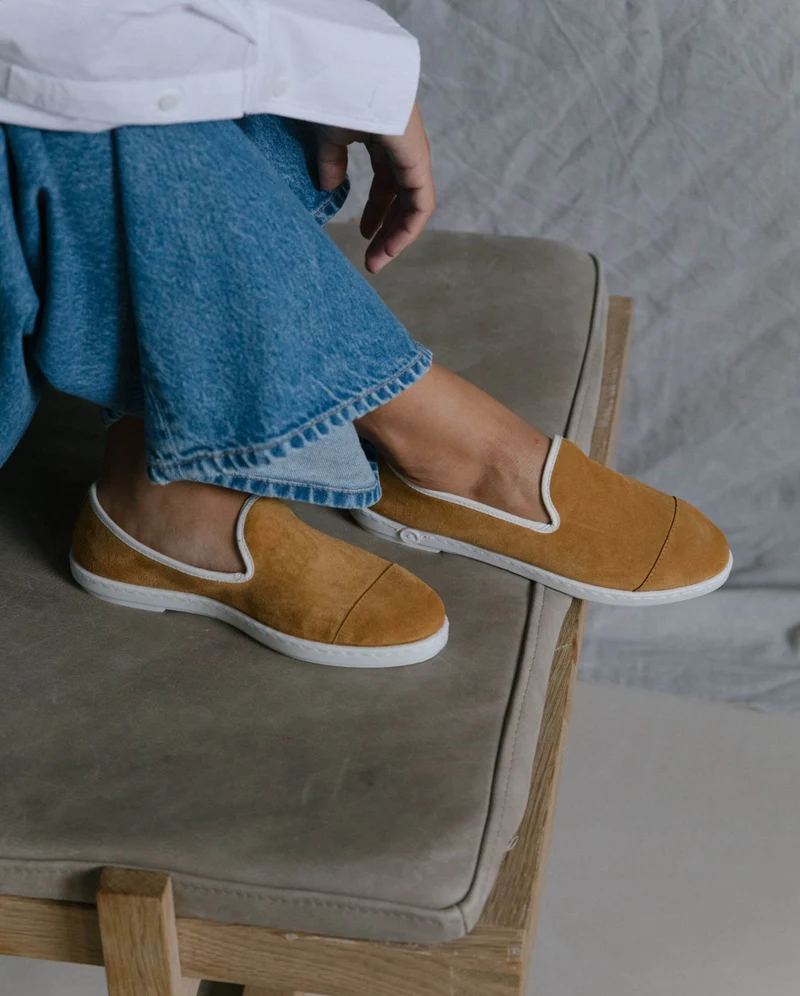 Chausson femme Bruson, cuir camel