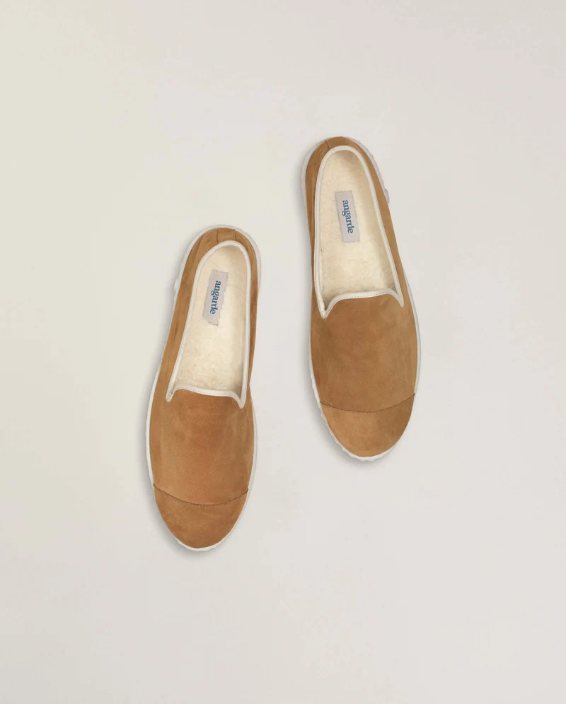 Chausson femme Bruson, cuir camel