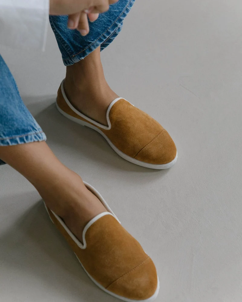 Chausson femme Bruson, cuir camel
