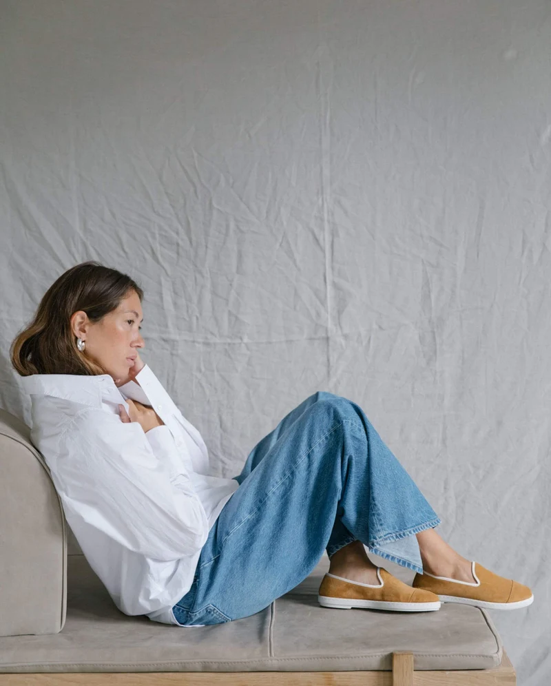 Chausson femme Bruson, cuir camel