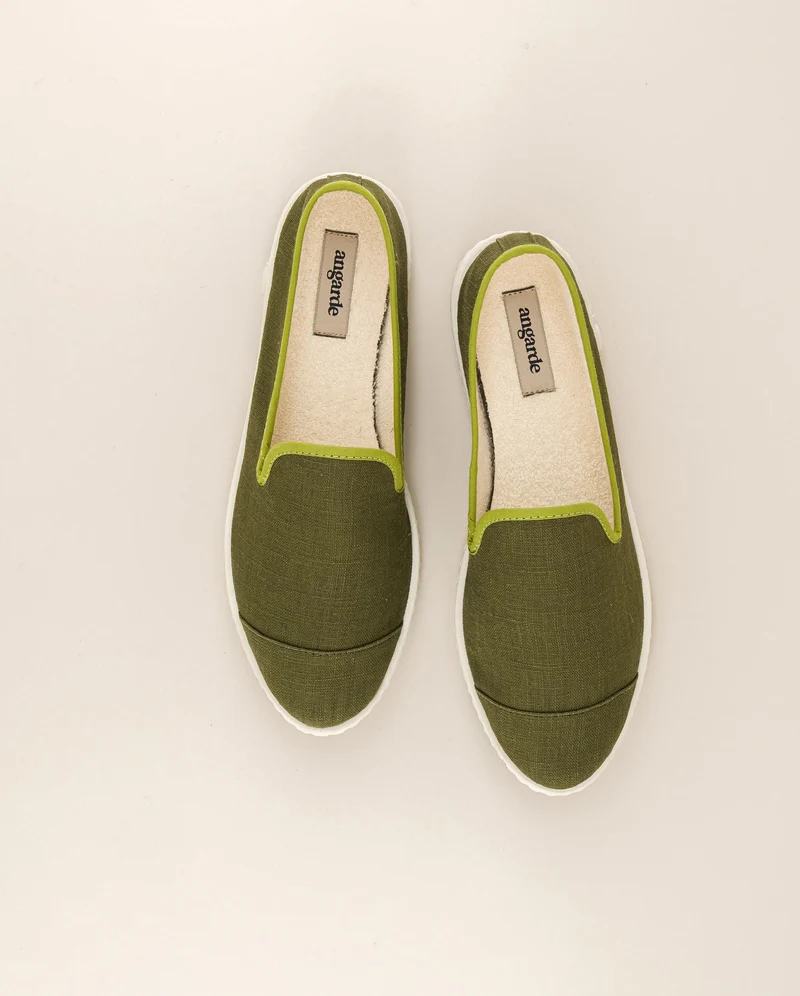 Espadrille femme Cenitz, lin kaki pistache