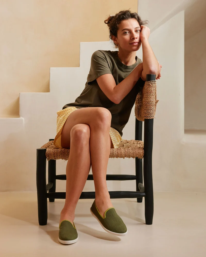Espadrille femme Cenitz, lin kaki pistache