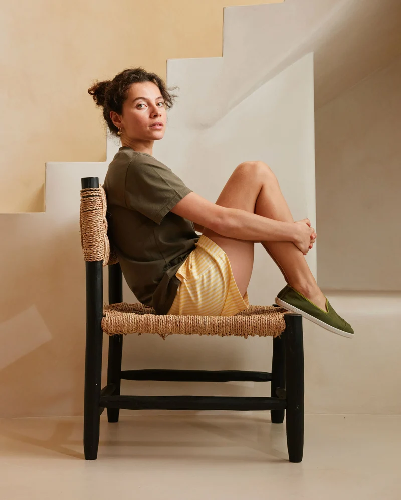 Espadrille femme Cenitz, lin kaki pistache