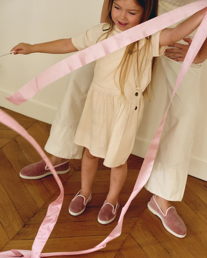 Chausson enfant Bruson, velours collab RoseUp