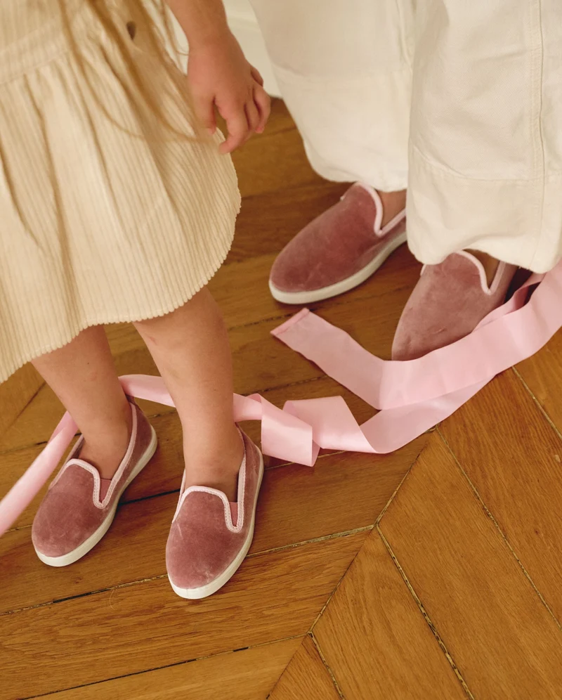 Chausson enfant Bruson, velours collab RoseUp