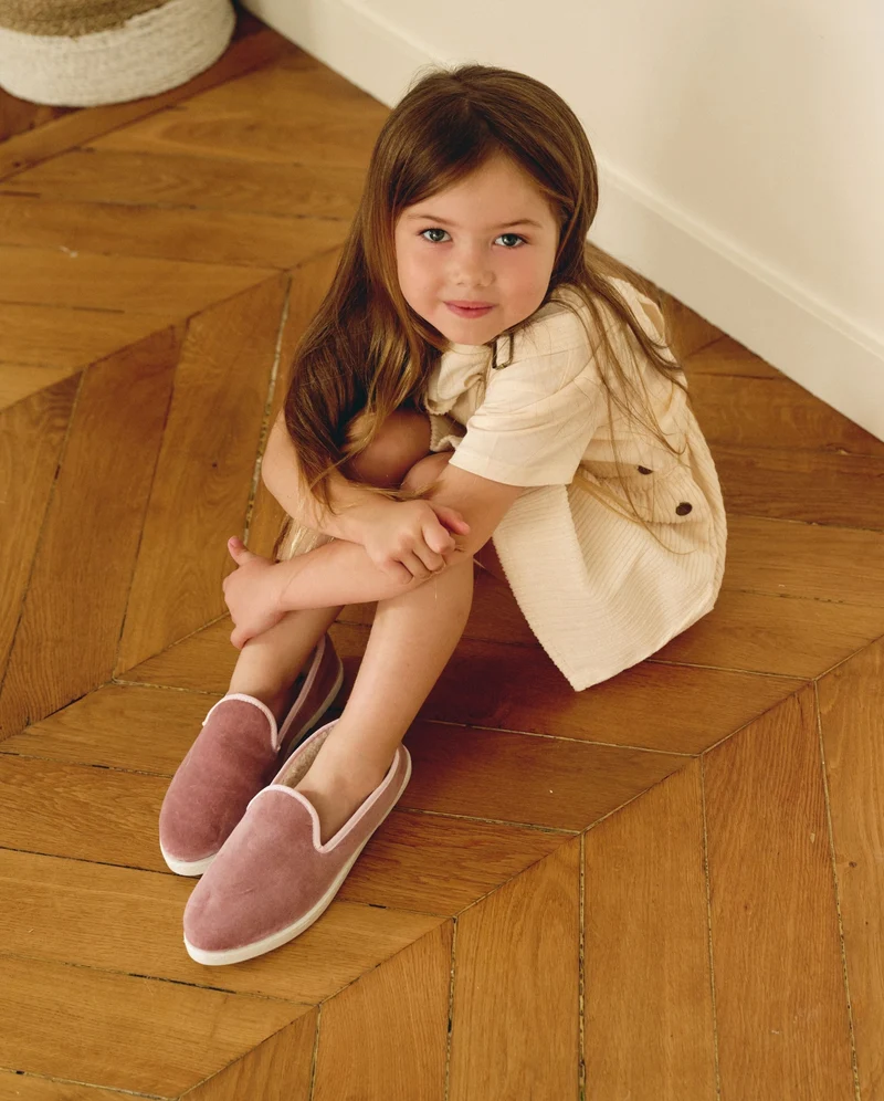 Chausson enfant Bruson, velours collab RoseUp