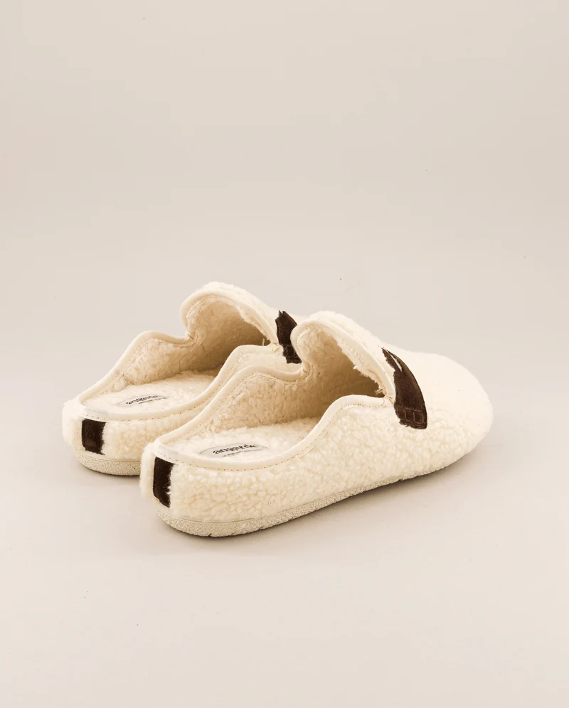Mule homme Villars, Bouclette laine beige et cuir marron