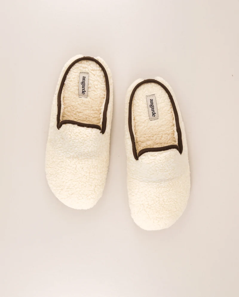 Mule femme Villars, Bouclette laine beige