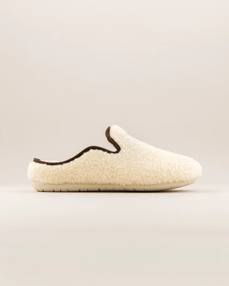 Mule femme Villars, Bouclette laine beige