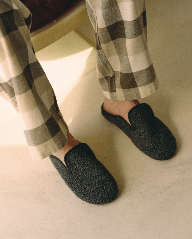 Mule homme Villars, Bouclette laine anthracite