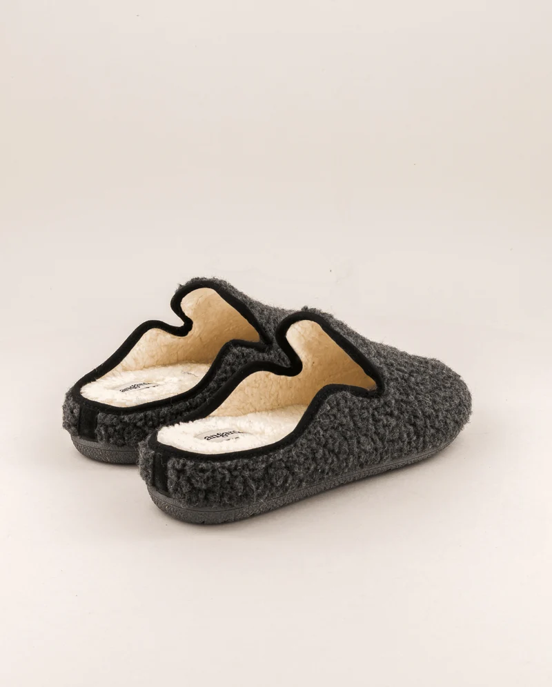 Mule homme Villars, Bouclette laine anthracite
