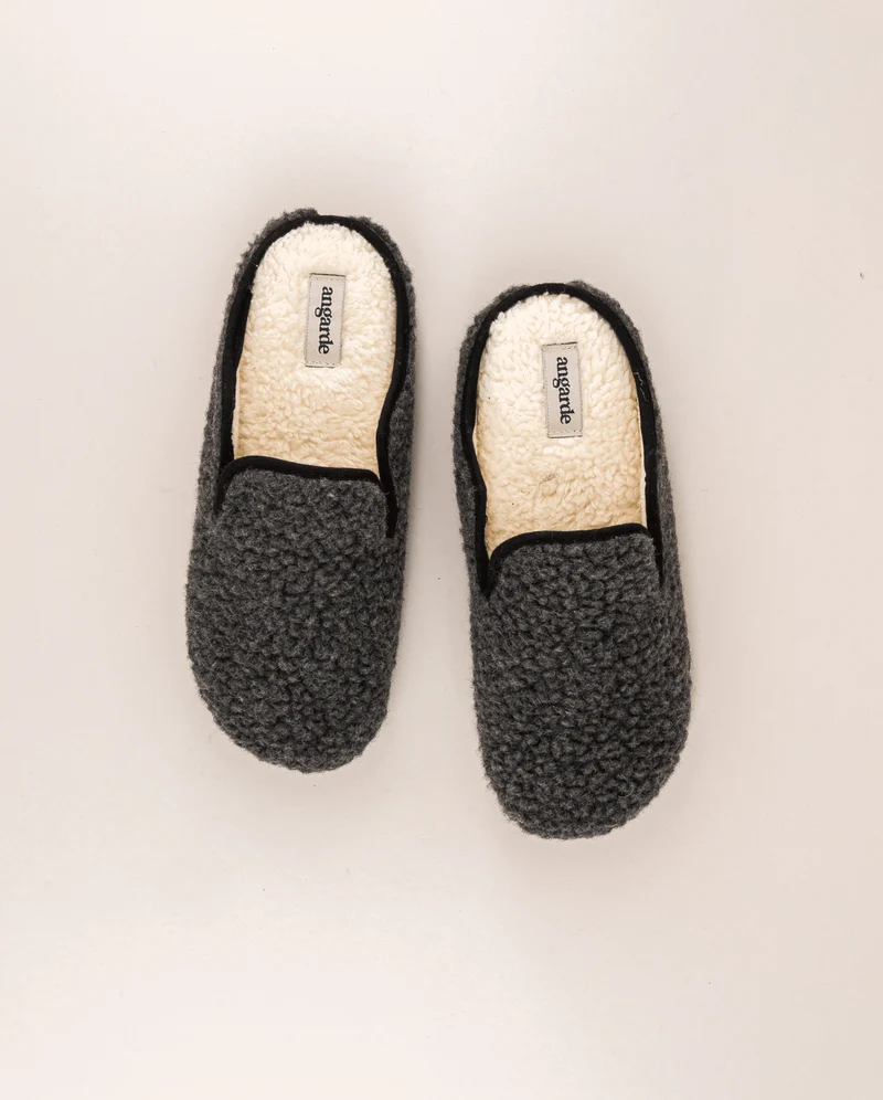 Mule homme Villars, Bouclette laine anthracite