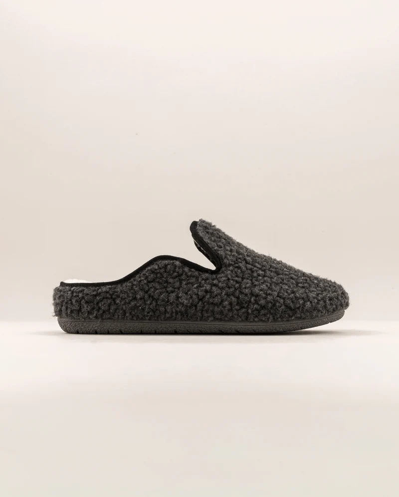 Mule homme Villars, Bouclette laine anthracite