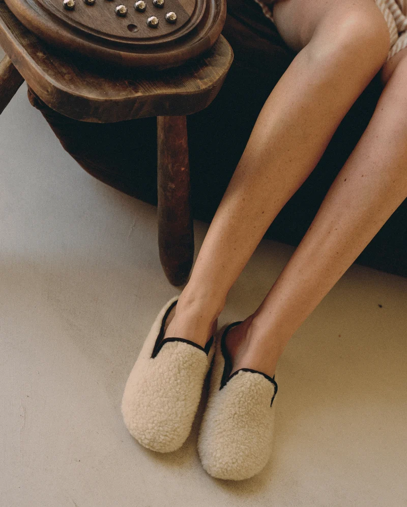 Mule femme Villars, Bouclette laine beige