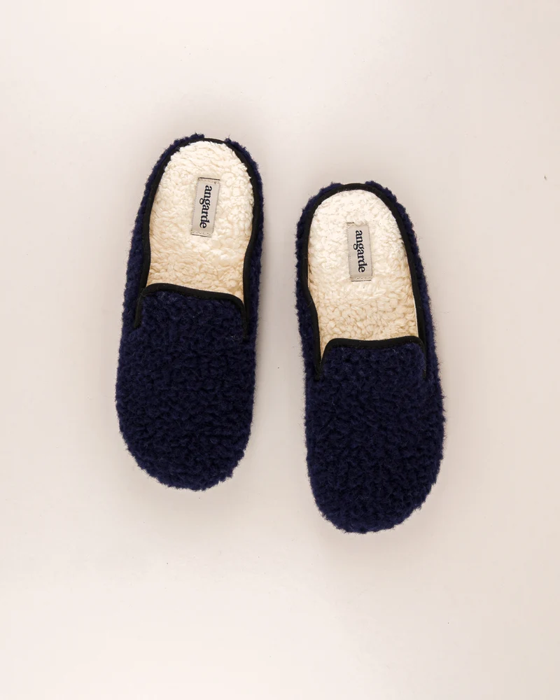 Mule femme Villars, Bouclette laine marine