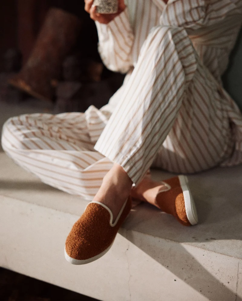 Chausson femme Bruson, éponge de bambou cognac