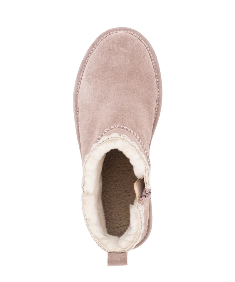 Bottines roses en cuir velours