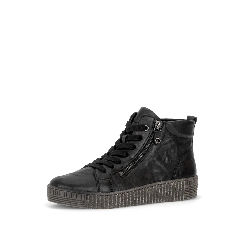 Baskets montantes noires en cuir gras