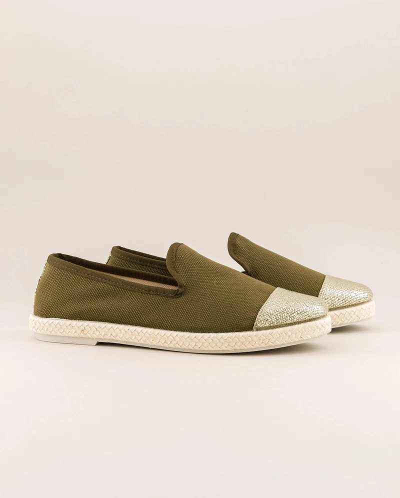 Espadrille femme Cenitz, coton recyclé olive doré