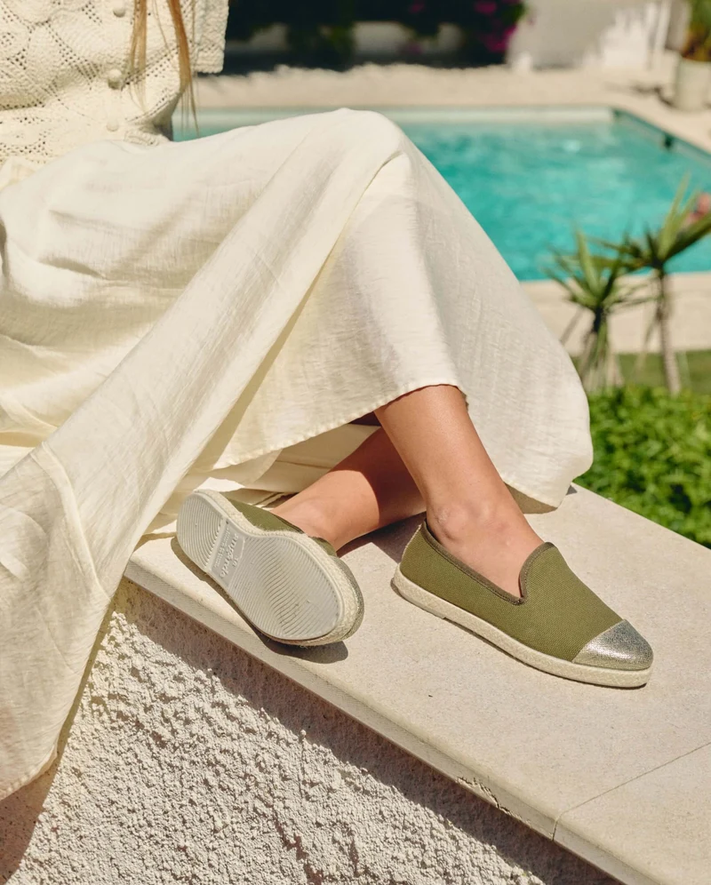 Espadrille femme Cenitz, coton recyclé olive doré