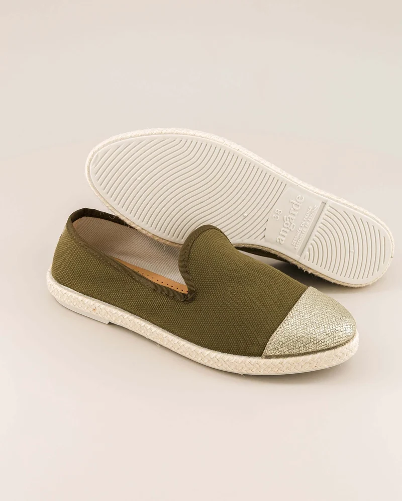 Espadrille femme Cenitz, coton recyclé olive doré