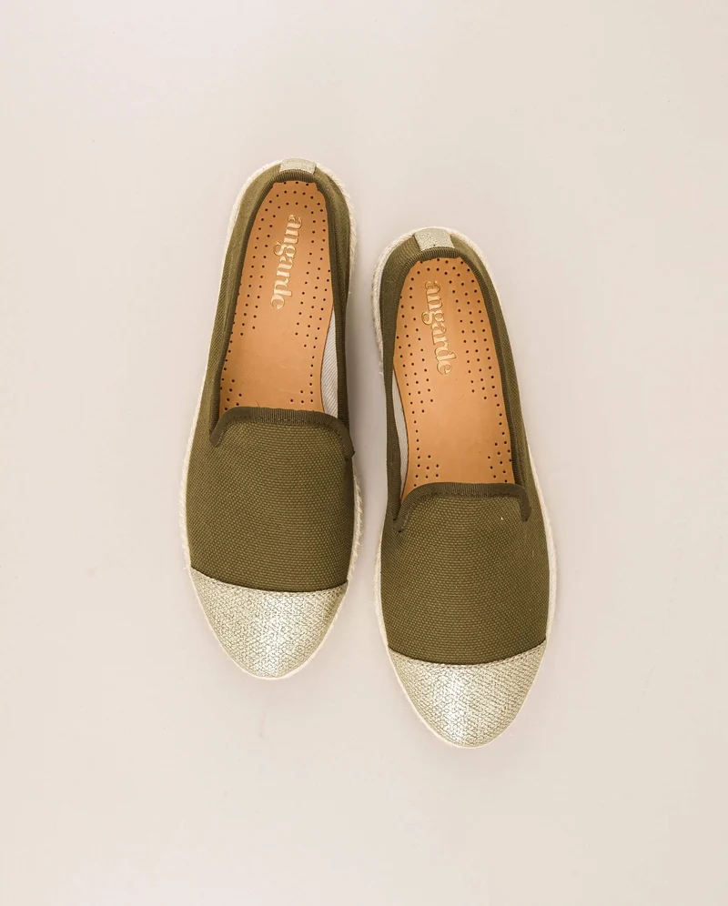 Espadrille femme Cenitz, coton recyclé olive doré