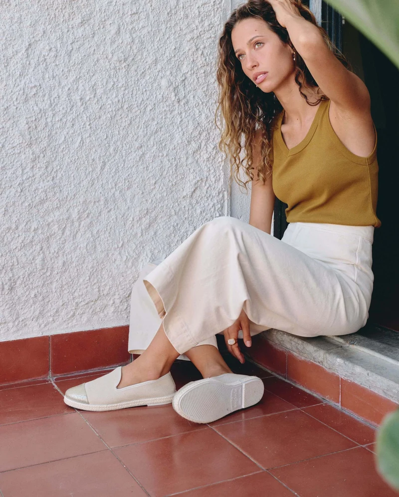 Espadrille femme Cenitz, coton recylé ivoire doré