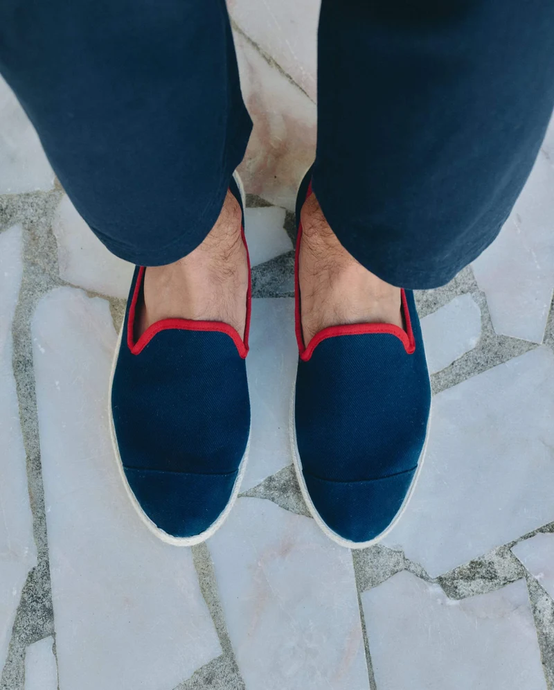 Espadrille homme Cenitz, coton recyclé marine rouge