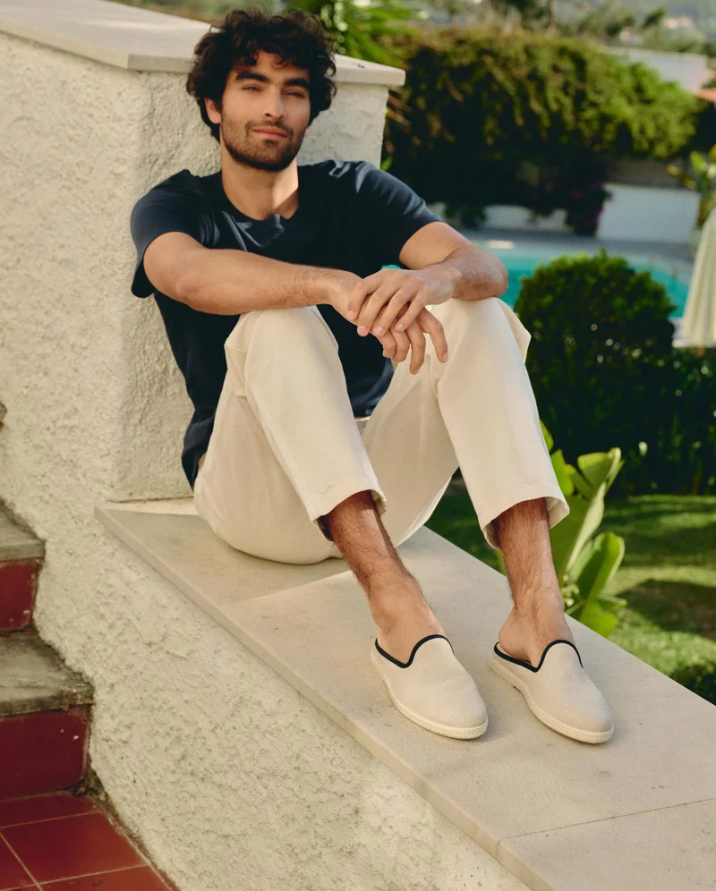 Mule homme Socoa, coton beige noir