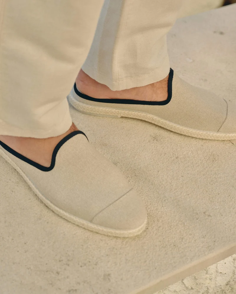 Mule homme Socoa, coton beige noir