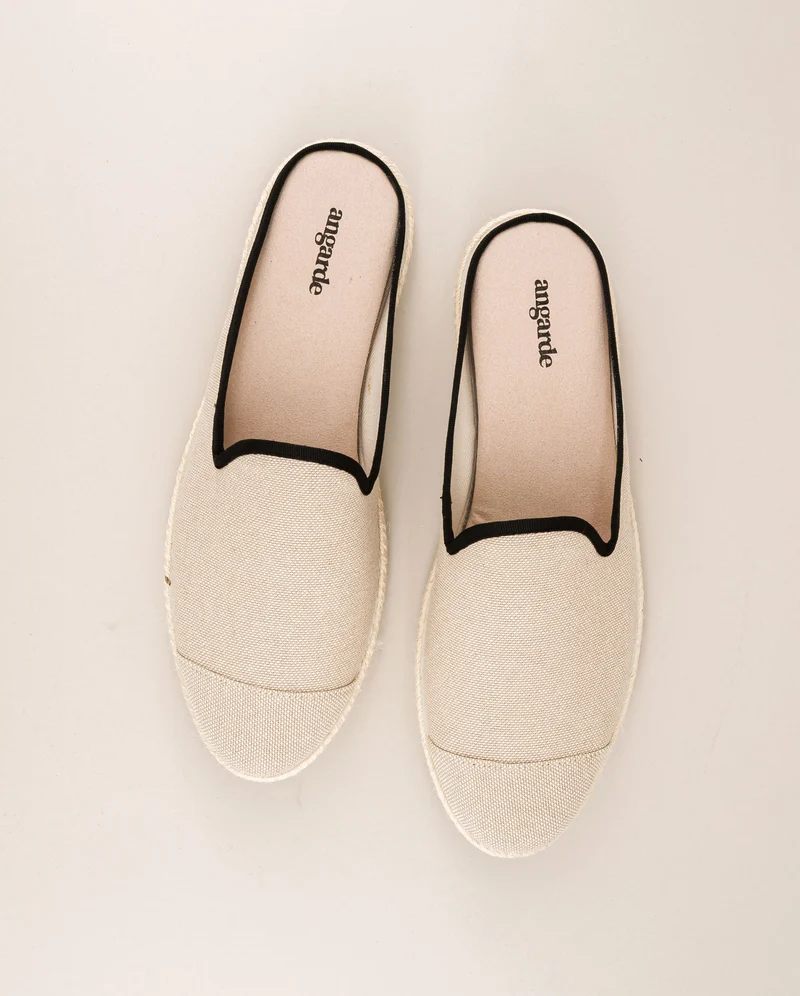 Mule homme Socoa, coton beige noir