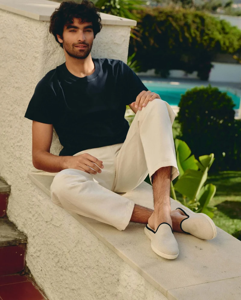 Mule homme Socoa, coton beige noir