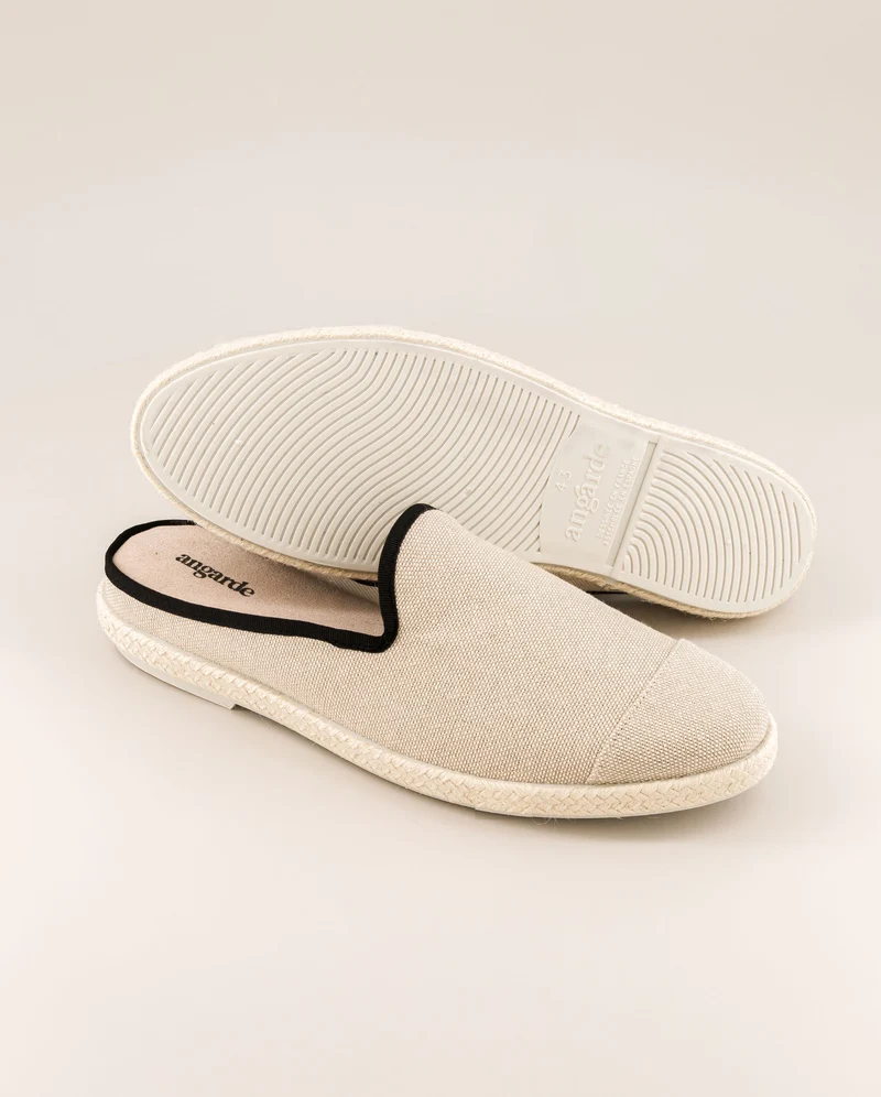 Mule homme Socoa, coton beige noir