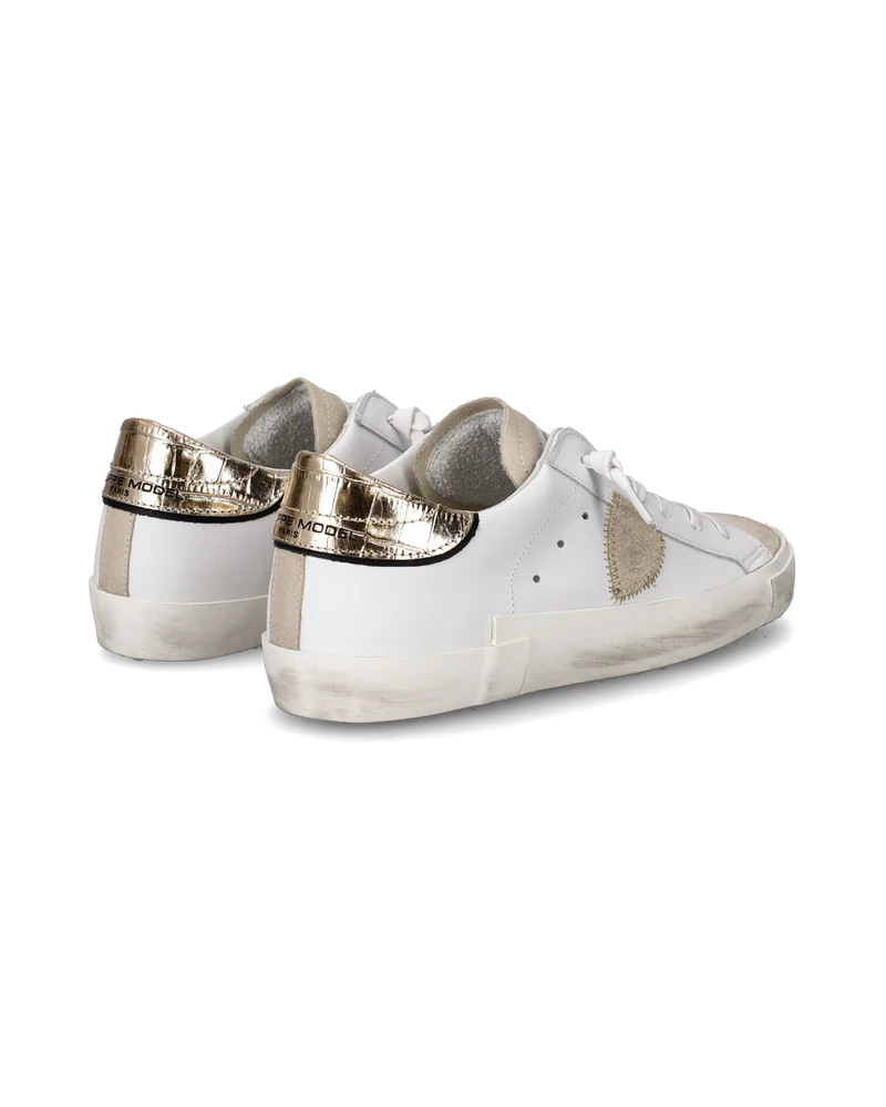 Women's Prsx Low-Top Sneakers in Leather, White Gold