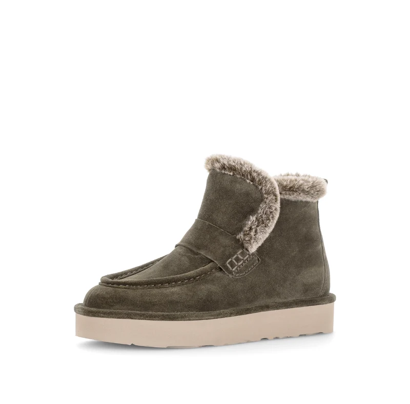 Bottines kaki en cuir velours
