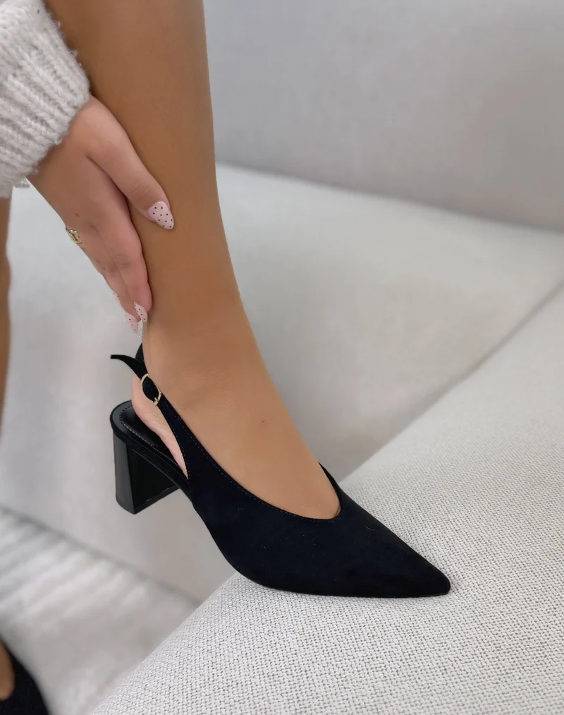 Escarpins femme noirs élégants en suédine à bout pointu et talon épais