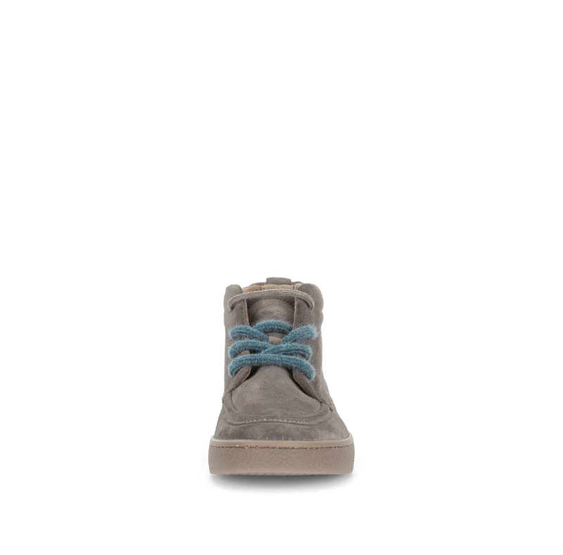 Baskets montantes grises en cuir velours (lacet bleu)