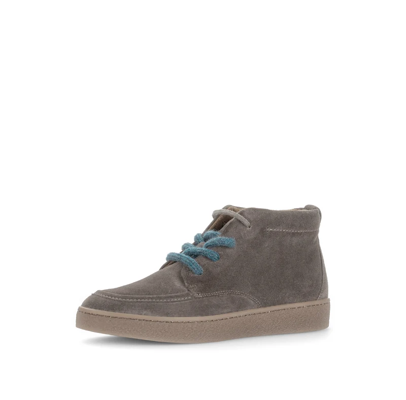 Baskets montantes grises en cuir velours (lacet bleu)