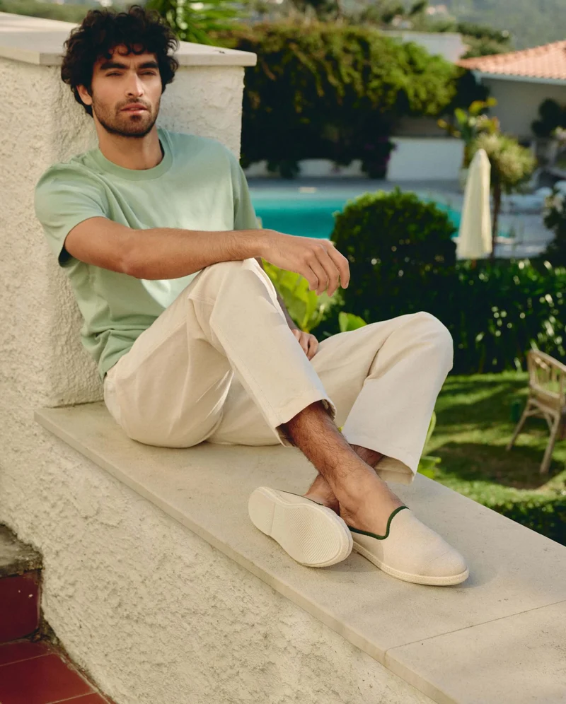 Mule homme Socoa, coton beige vert sapin