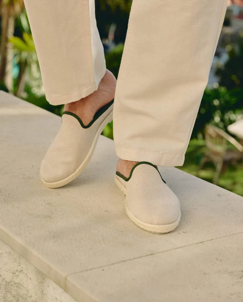 Mule homme Socoa, coton beige vert sapin